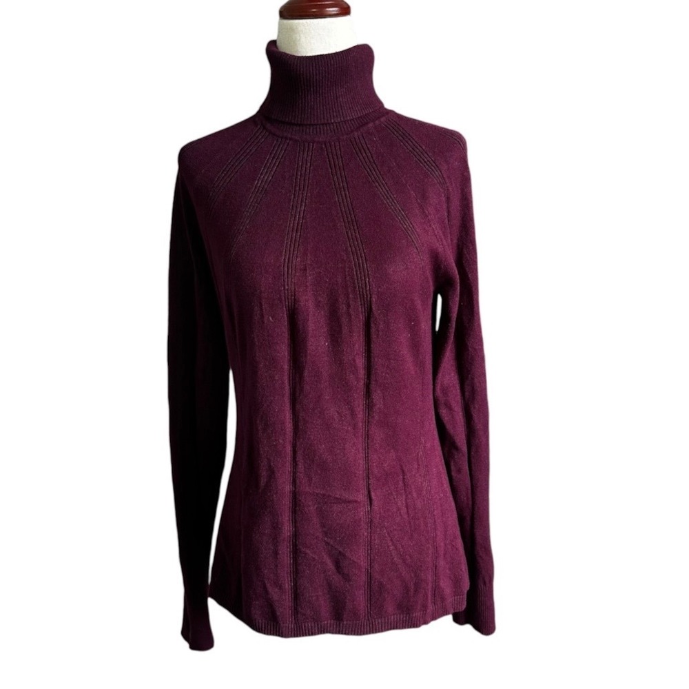 White House Black Market Womens Large Burgundy Ribbed Turtleneck Sweater | 0296